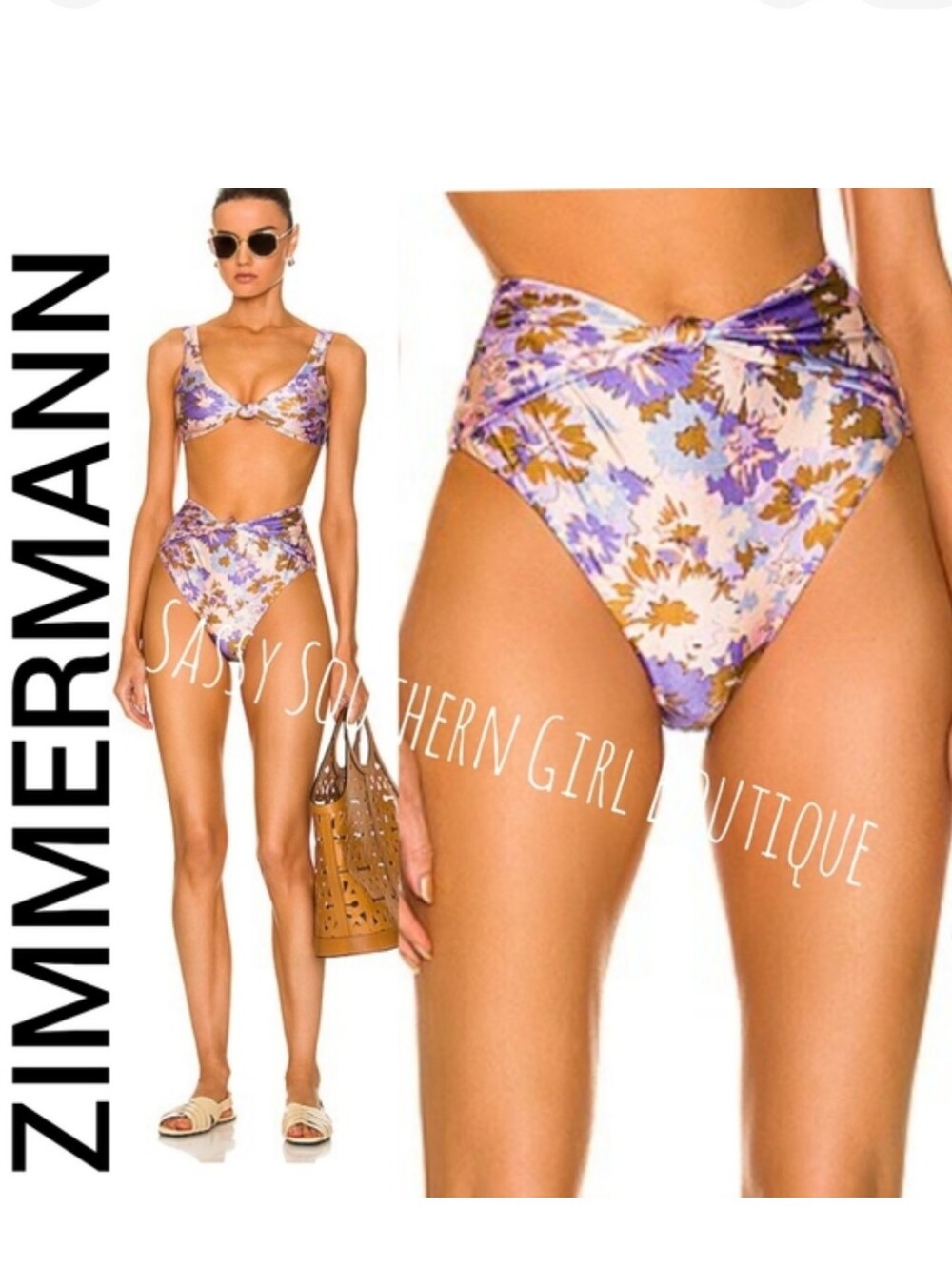 🆕⭐ ZIMMERMANN purple multi floral high waist bikini bottom